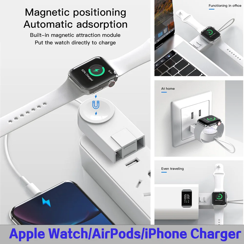Зарядный кабель для Apple Watch Airpods Быстрое беспроводное зарядное устройство iWatch 1 2 3 4