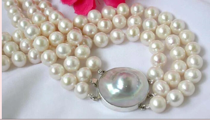 ~~ BJC 000156 white round FW pearl Necklace mabe silver Discount AAA | Украшения и аксессуары
