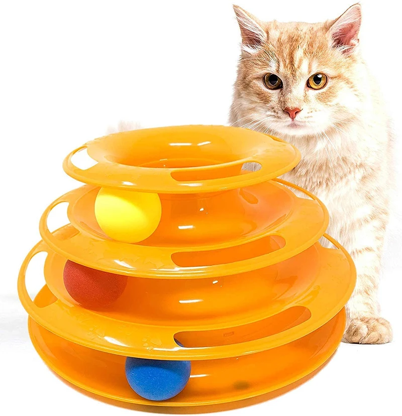 

Three Levels Cat Tracks Toy with Colorful Balls Pet Cat Toy Tower Tracks Disc Puzzle Exercise Teaser Chase Toys for Cats Kitten
