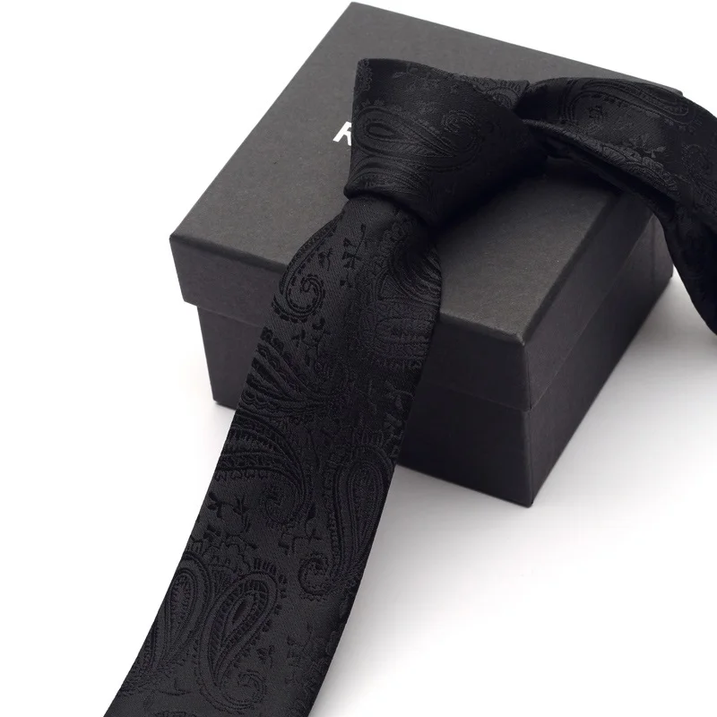 

2019 New Arrivals 6CM Slim Casual Necktie for Men Formal Business Ties Noble Wedding Tie Classic Black Paisley Neck Tie Gift Box