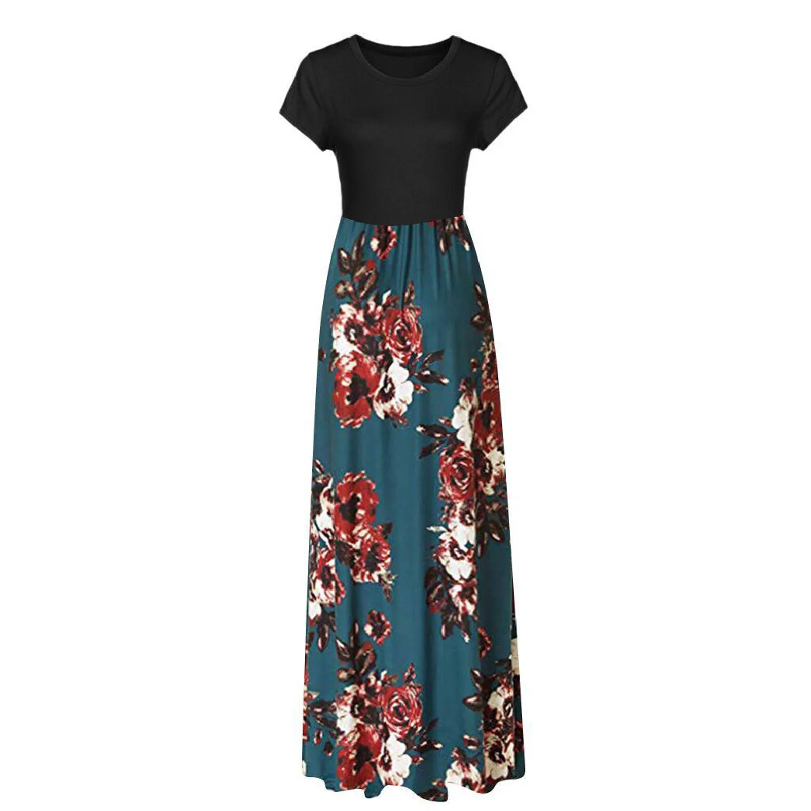 

Summer Women Dress Fashion O-Neck Casual Loose Floral Print Short Sleeve Dress Long Skirt Ladies Fashion Party beach dress new