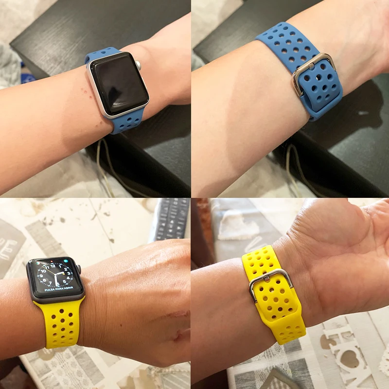 Совместимый резиновый ремешок для Apple Watch 4 5 40 мм 44 мм мягкий силиконовый спортивный дышащий ремешок для iWatch серии 5 4 3 2 1 38 мм 42 мм