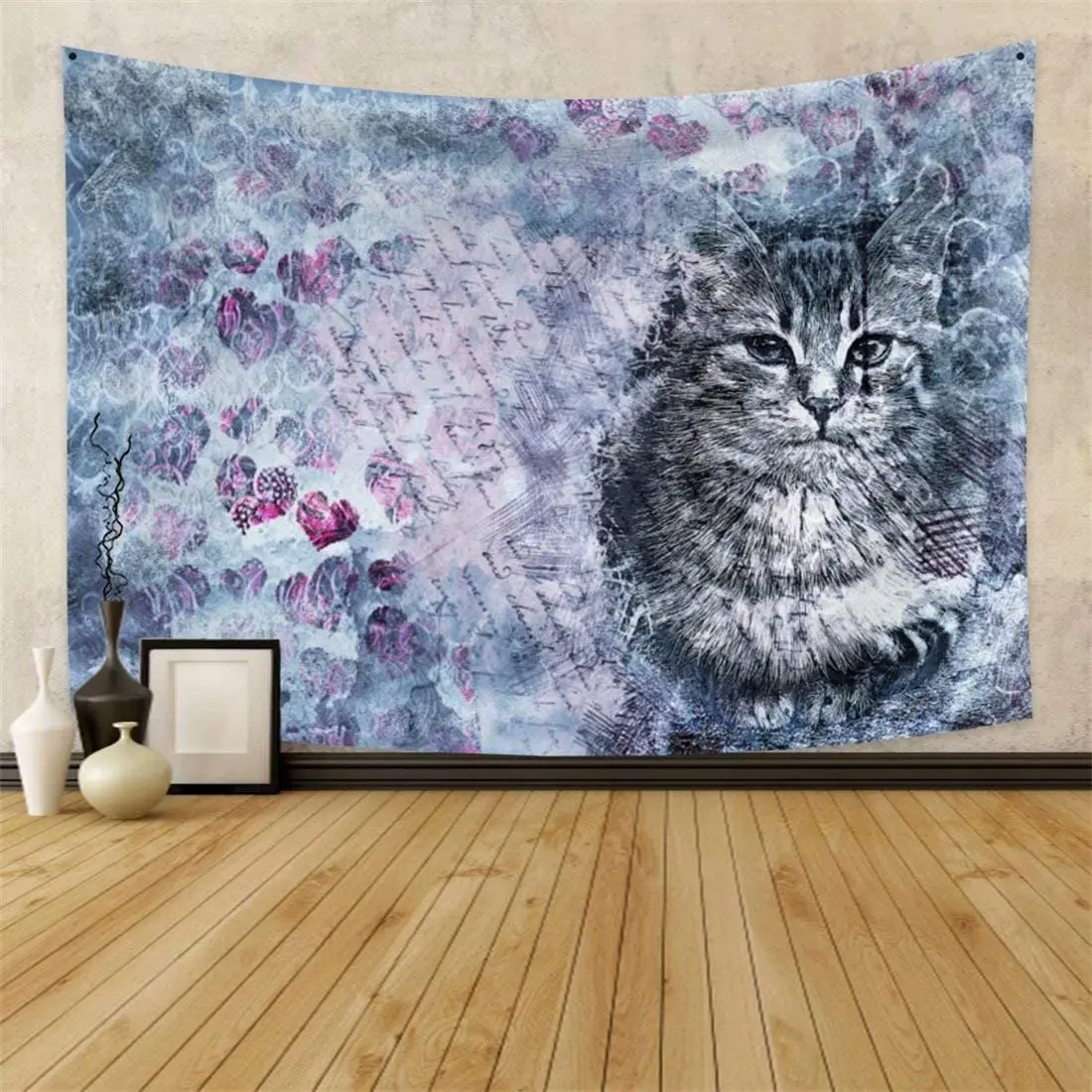 

Кошачий гобелен, настенный Шебби-шик, психоделический Ретро гобелен в стиле гранж, котенок, гобелен в стиле хиппи, домашний гобелен для спал...