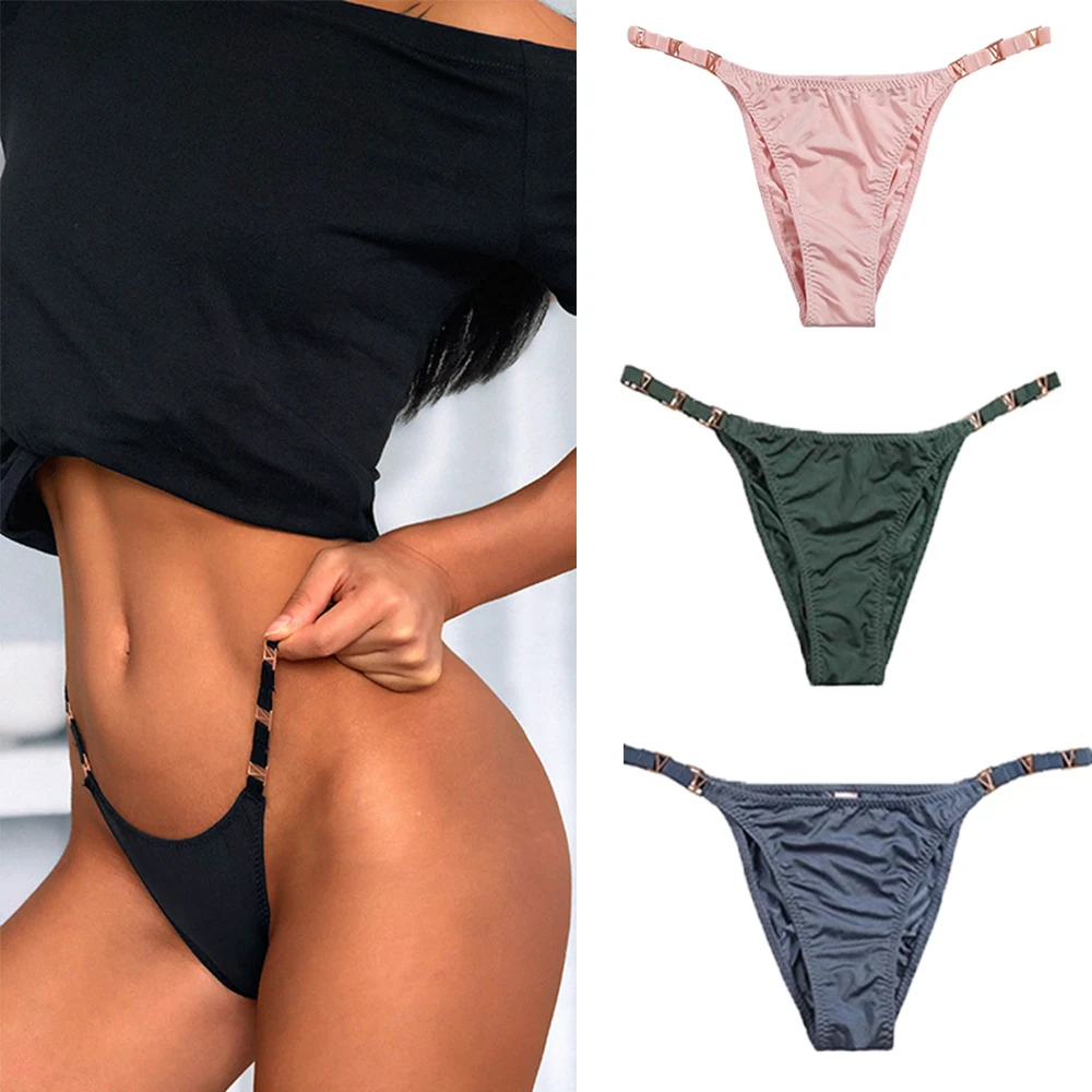 Для женщин стринги блестящие металлические эластичным поясом Т образные трусики