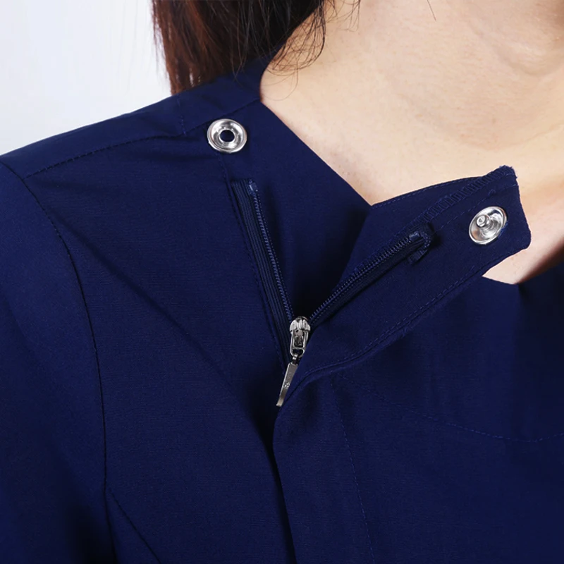 Women's Fashion Long Sleeves Medical Scrubs Set Pure Cotton Side Opening Front with Zipper and Scrub Pants Nursing Uniforms |