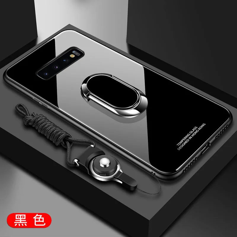 Чехол для Samsung Galaxy S10 Plus жесткое закаленное стекло с подставкой магнитная