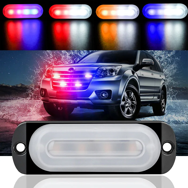 

4LED Car Strobe Light Motorcycle Car Jeep Truck Trailer Side Strobe Warning Lamp Flashing Breakdown Emergency Stop Light 12-24V