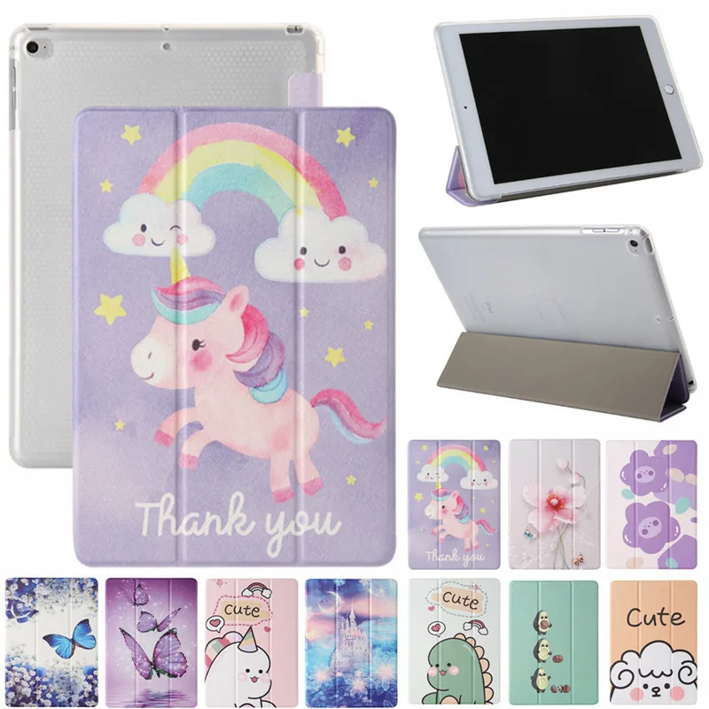 Симпатичный кожаный флип чехол с единорогом цветком тройного сложения для