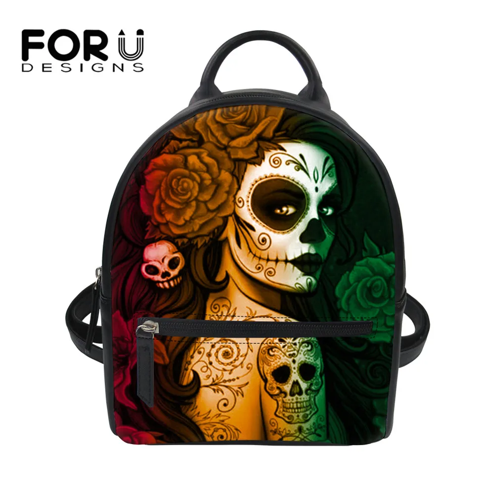 

Маленький кожаный рюкзак FORUDESIGNS для женщин, 1 шт., винтажный Модный дизайнерский дорожный рюкзак с черепом в готическом стиле, с молнией, повс...