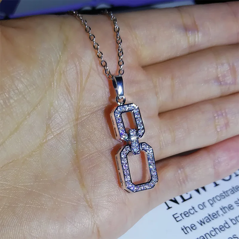 

2021 Fashion new square necklace pendant full diamond square clavicle chain female engagement party jewelry gift for Ladies