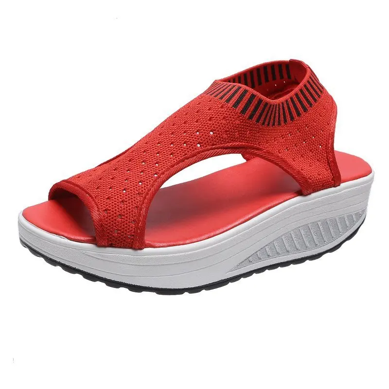 

Summer Platform Women's Sandals Peep Toe Pump Mesh Female Falt With Shoes Elastic Band Hollow Out Casual And Comfortable Sandals