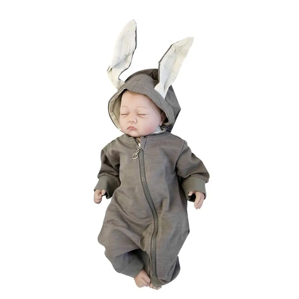 Детский осенний комбинезон с капюшоном длинный рукав на молнии свитер кроликом