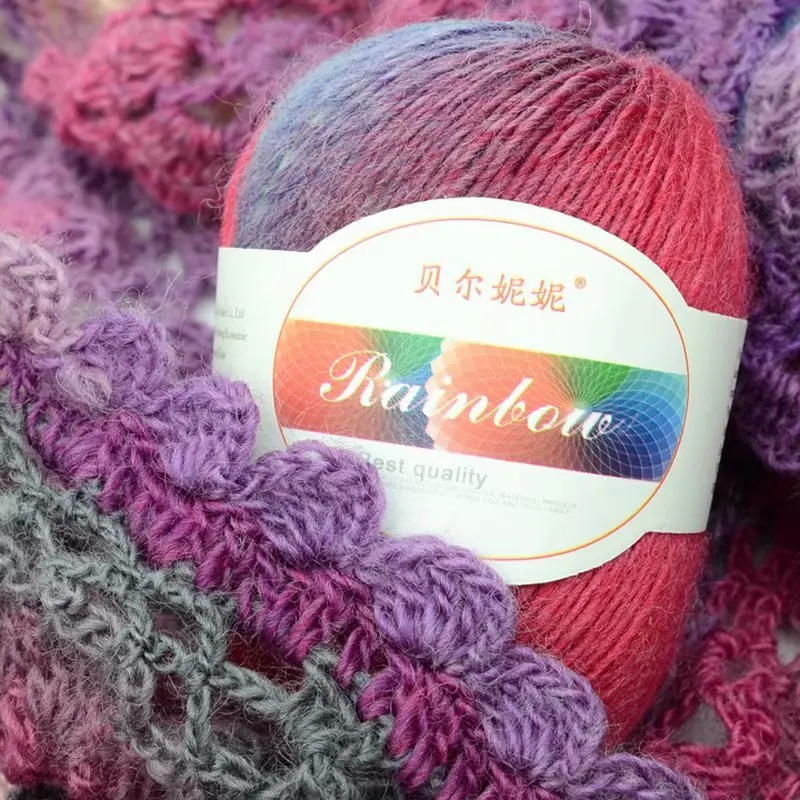 50g/balls Yarn Spinning Duan Dyed Rainbow Wool Thread Color Gradient Crocheted Shawl Hat Scarf Knitting Jewelry | Дом и сад