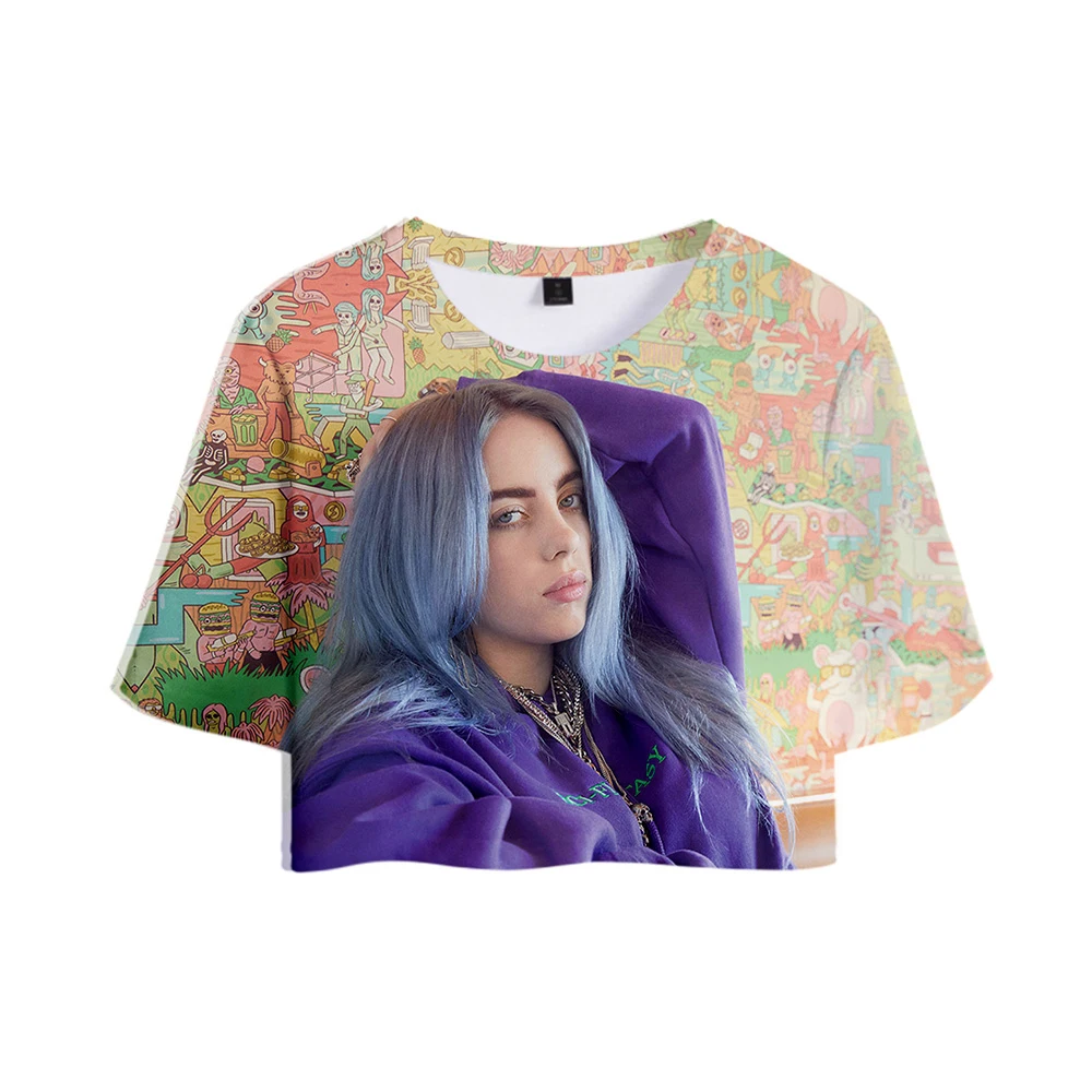 Женская укороченная футболка Billie Eilish Повседневная Уличная с коротким рукавом и 3D