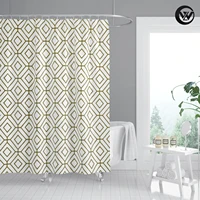 fancy 3d brown quadrilateral geometry white hotel shower curtains textile waterproof 100 polyester home decor bathroom curtain