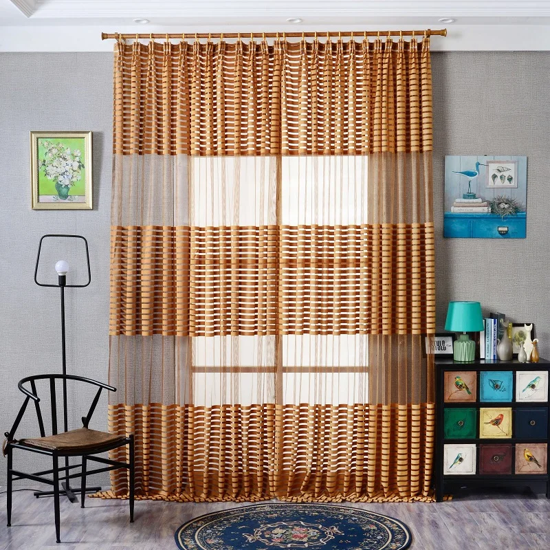 Striped Sheer Curtain Window Screening Transparent Tulle Curtains Living Room Bedroom Balcony Home Decoration | Дом и сад