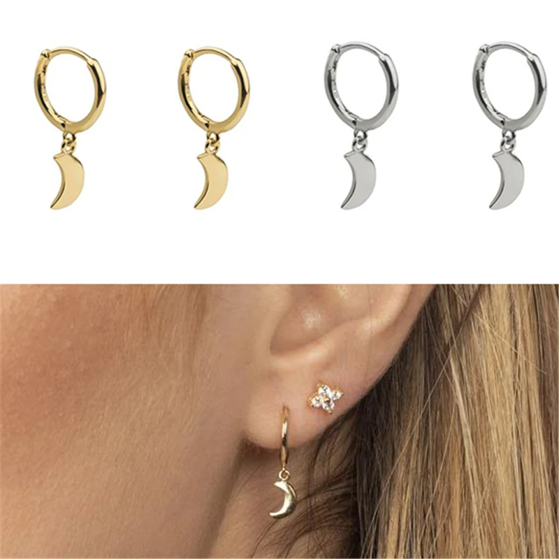 Серьги гвоздики женские из серебра 100% пробы с полумесяцем|Серьги-гвоздики| |