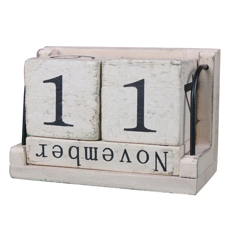 Лидер продаж винтажный стиль вечный календарь деревянный блок украшение для