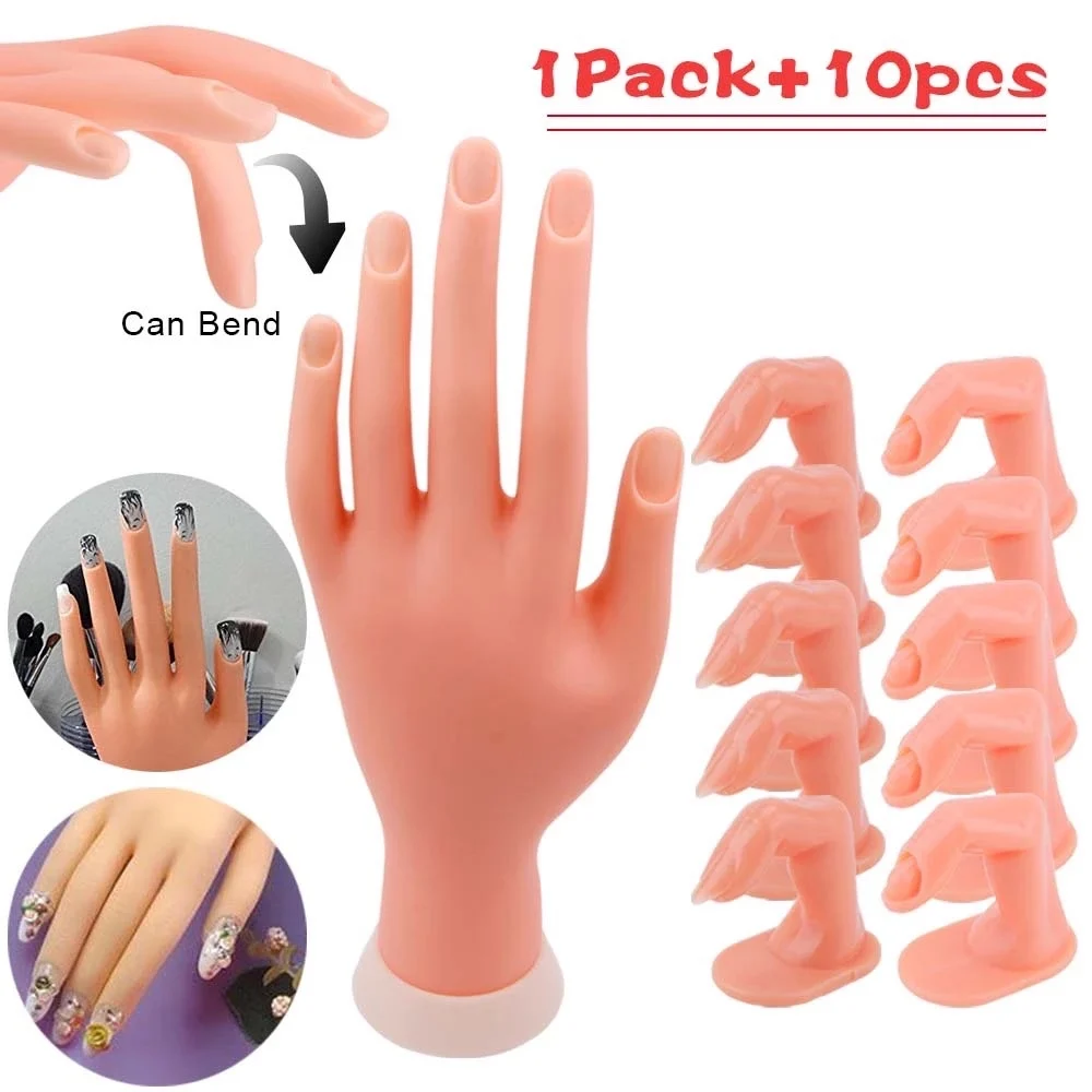 

Flexible Nail Practice Hand +6/10Pcs Nail Practice Finger Fake Hand For Nail Art Display Fake Nail Tips Design Salon Manicure
