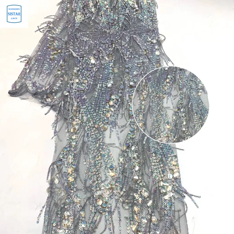 Красивый желтый цвет африканский тюль кружево с кисточками оптовая продажа