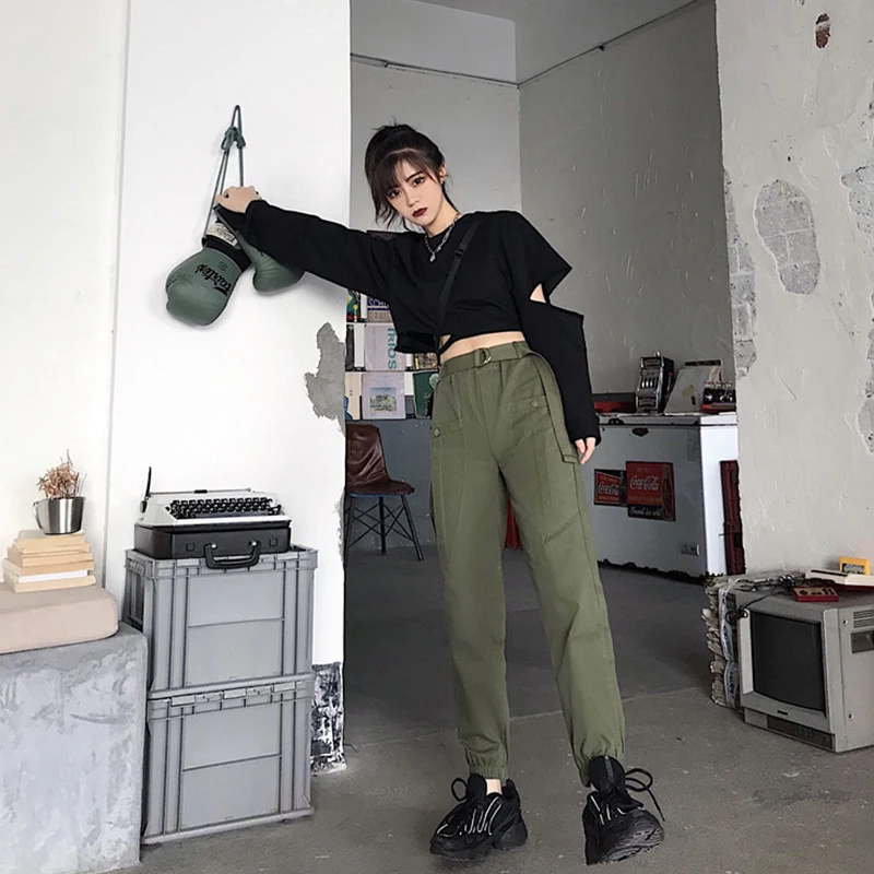 Брюки-карго женские с завышенной талией свободные уличные штаны брюки-багги
