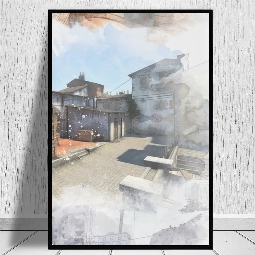Пыль 2 Инферно и оверлой акварель CSGO карта постер печать на холсте|Рисование