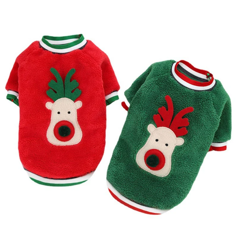 Рождественский костюм для домашних животных, Коралловая флисовая толстовка с капюшоном для собак, зимняя теплая одежда для щенков, бульдог,...