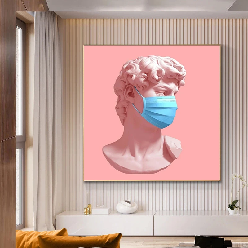 Современная Статуя с маской холст картина розовый фон плакаты принты фотографии