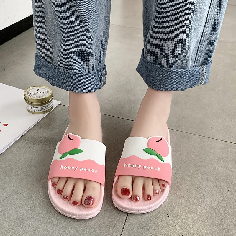Милые женские летние тапочки из искусственной кожи с рисунком фруктов Пляжные