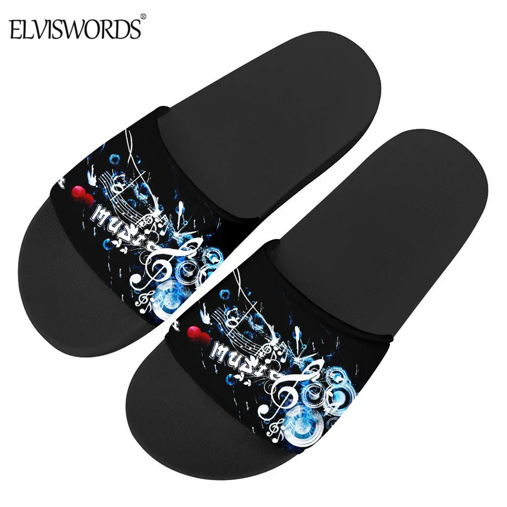 

Модные тапочки ELVISWORDS с музыкальным дизайном для мужчин и женщин, сандалии унисекс, удобная обувь для мальчиков, модная обувь с принтом рок-г...