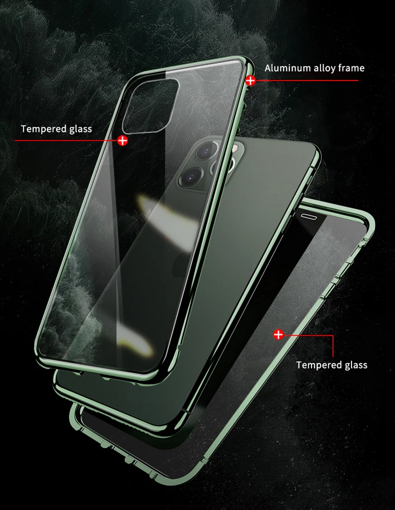 Магнитный адсорбционный металлический чехол для iPhone 11 11 Pro Max прозрачный чехол из закаленного стекла для телефона для iPhone XS Max XR 8 7 Plus откидная крышка
