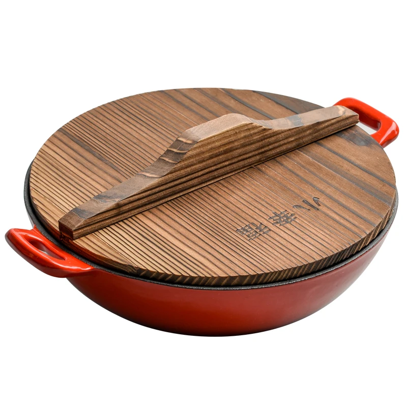 

Small Happiness Enamel Pot Cast Iron Vintage Thickening Wok Iron Pan Non-Coated Non-Stick Pan Household Binaural Frying Pan