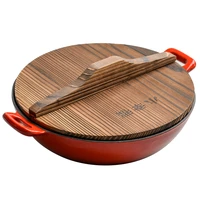 small happiness enamel pot cast iron vintage thickening wok iron pan non coated non stick pan household binaural frying pan