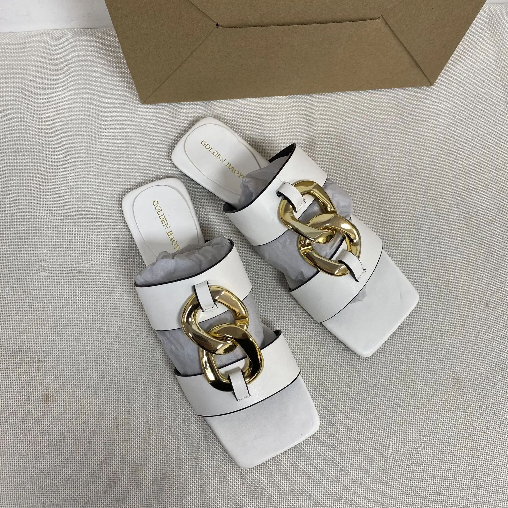 

Women's Slippers 2021 Summer New Square Toe Flat Bottom Buckle Women's Fashion Shoes 37-41 Size comfortable shoes woman
