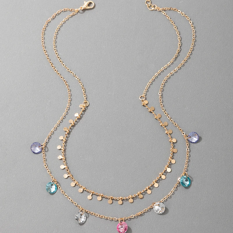 

HuangTang Charms Colorful Crystal Star Necklace for Women Multilayer Gold Color Clavicle Chain Beach Jewelry Party Gift