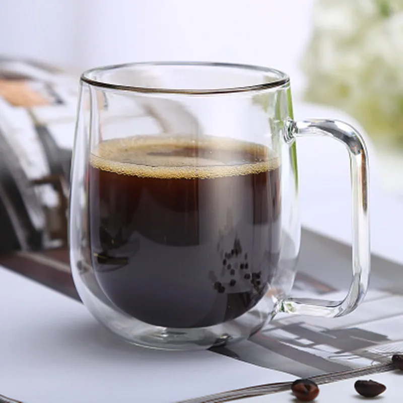 Doppel Kaffee Becher Mit die Griff Trinken Isolierung Wand Glas Tee Tasse gesgeschenk Drink Milch | Дом и сад