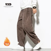 new 2022 men autumn fleece corduroy pants mid waist vintage korean harem pants elastic waist casual loose streetwear trouser 5xl