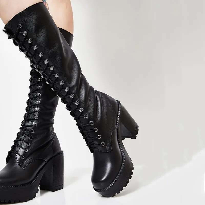 US4 11 женские ботинки до середины икры из натуральной кожи мотоботы на платформе