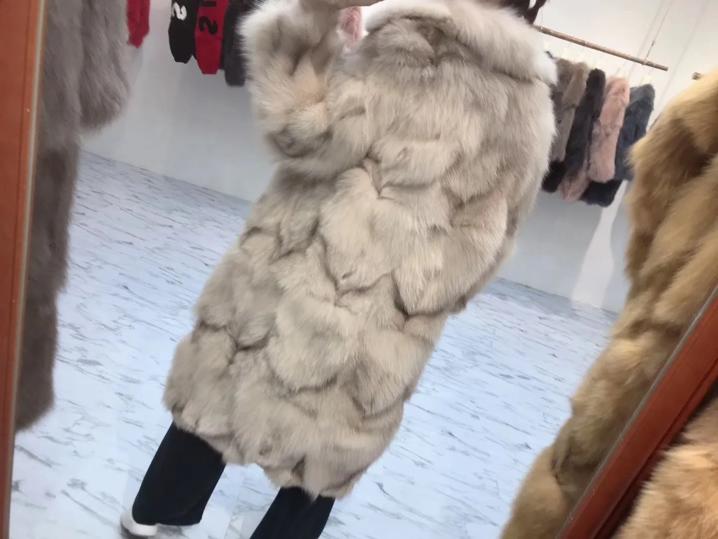 Rf1931 роскошное х-длинное пальто из лисьего меха женское пальто с длинным рукавом и отложным воротником из натурального Лисьего меха