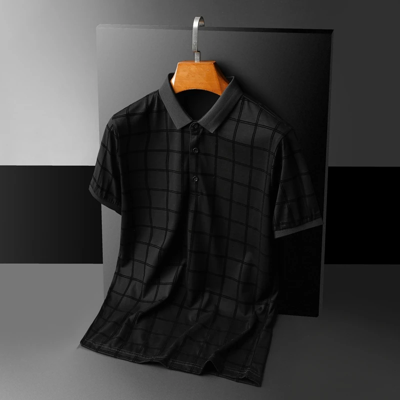 

Designer Men's Great Polo Shirts Summer Plaid Print Clothing Pure Cotton Business Short Sleeve Breathable Soft Clothes E0408