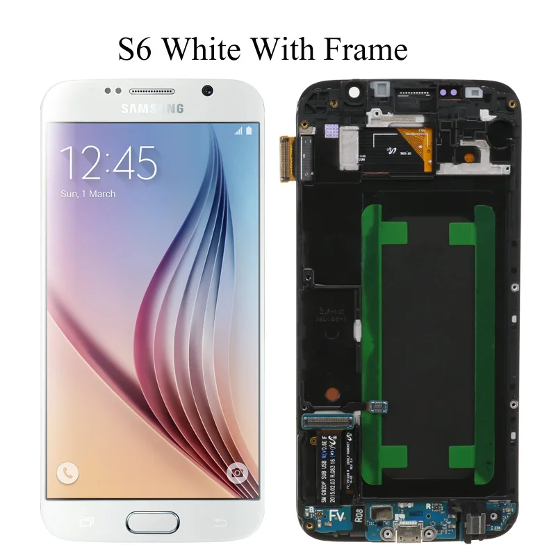 5,1 ''Супер AMOLED замена lcd S6 для SAMSUNG GALAXY S6 G920 SM-G920F G920F G920FD кодирующий преобразователь сенсорного экрана в сборе - Цвет: G920F White Frame