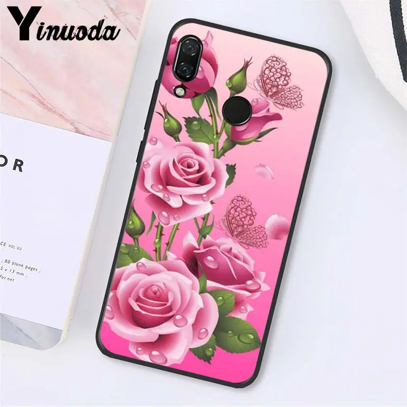 Чехол Yinuoda для телефона с красной бабочкой и белыми розами Xiaomi Redmi Note 7 8T 5plus 6A Note4 4X