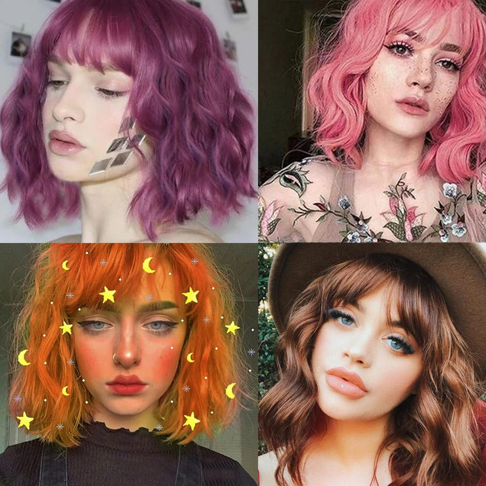 

FANXITON Natural Wave Synthetic Wigs Middle Part Orange Pink Blonde Wig Heat Resistant Wigs With Natural Hairline Wigs for Women