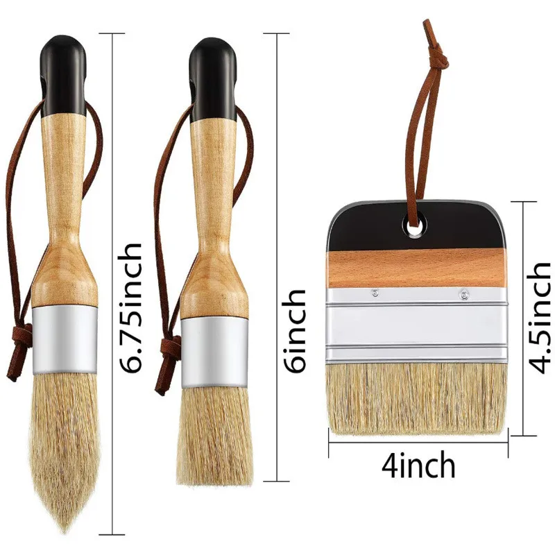 

3 Pcs Chalk And Wax Paint For Wood Furniture Home Decor Brushes Bristle Stencil Flat Pointed And Round Chalk Paint Brushes