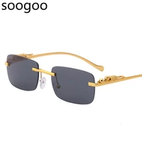 rimless rectangle sunglasses women 2021 luxury brand fashion blue light frame leopard shade small square sun glasses for men