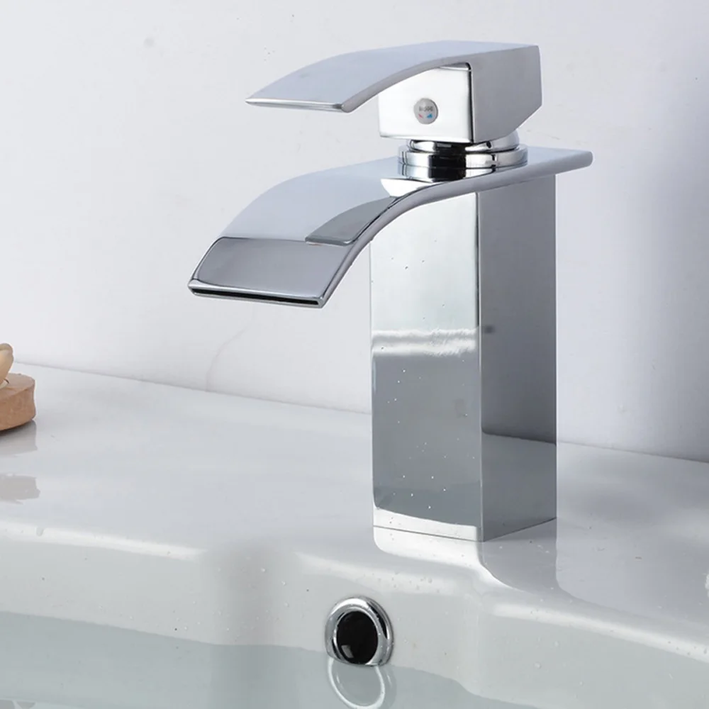 

Copper Alloy Square Wide Mouth Waterfall Bathroom Basin Cold And Hot Water