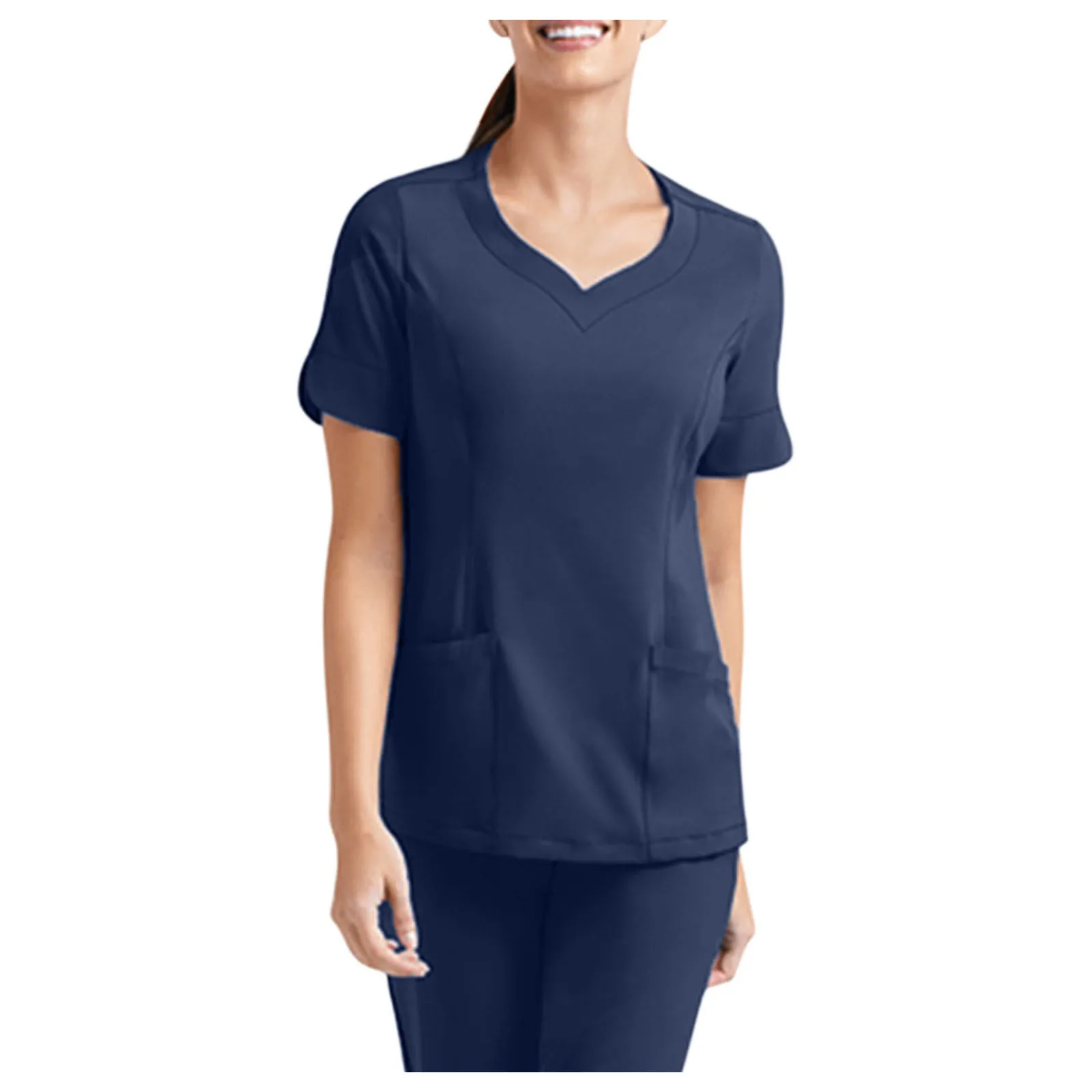 

Hospital Carer Nurse Uniform Blouse Women Solid Short Sleeve Working Scrubs Tops With Pocket 2021 Nursing Clothes Enfermera A40