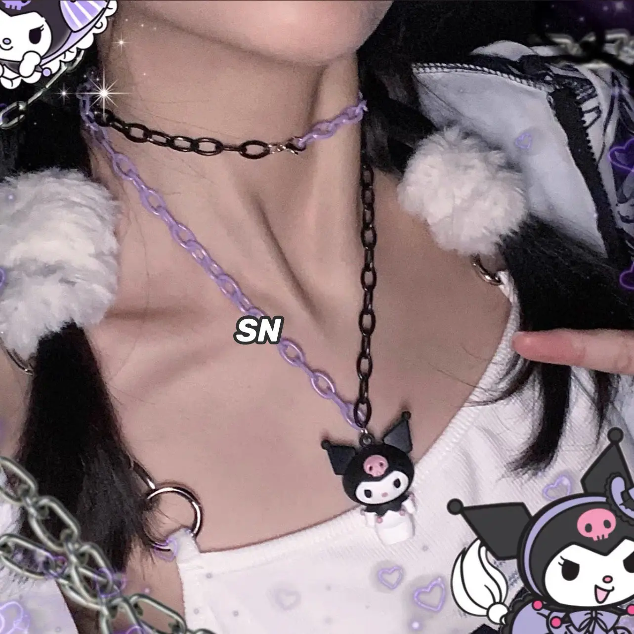 

2021 New Korea Fashion Animation Elements Necklace Pendant Y2K Aesthetic Black Pink Devil Cat Necklace for Woman Jewelry