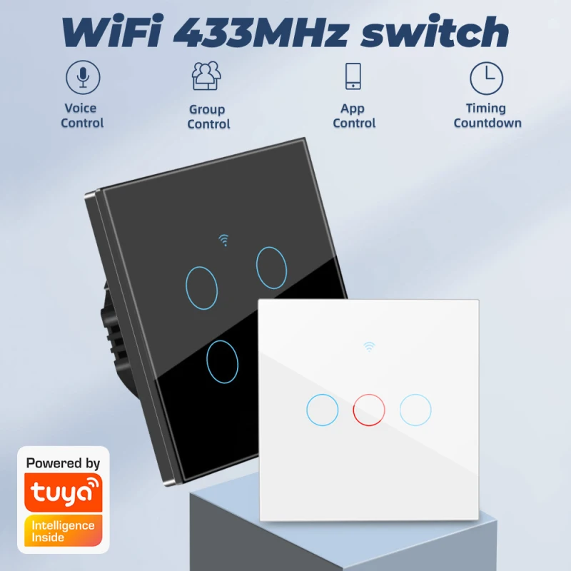 

TUYA WiFi+433MHZ Smart Touch Switch 110-240V Smart Life Light Switch Wall Button For Alexa Google Home Assistant 1/2/3/4 Gang