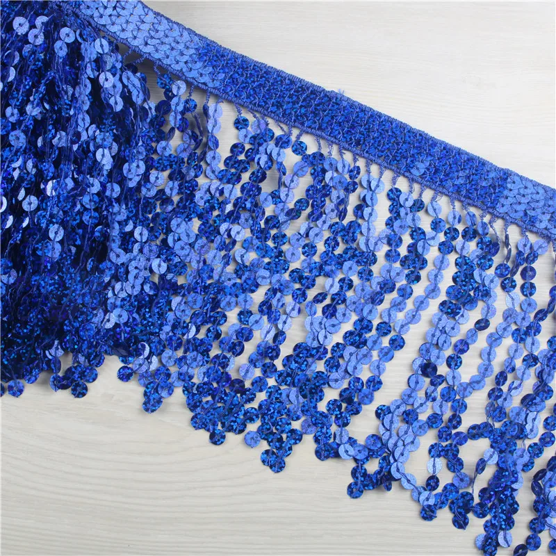 

5-10 Yards/lot Royal Blue Sequins Lace Tassel Fringe Tassels 15cm Wide Polyester Latin Dance Clothing Home Textile Dance Ribbon